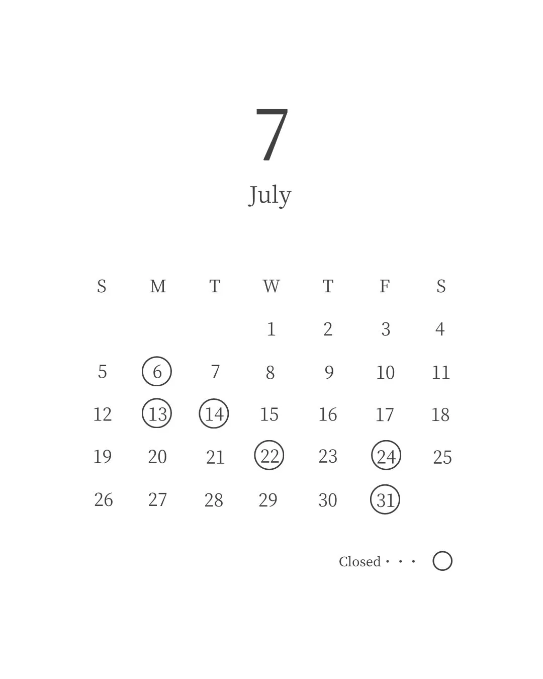 【eye'am 7月のお休み】